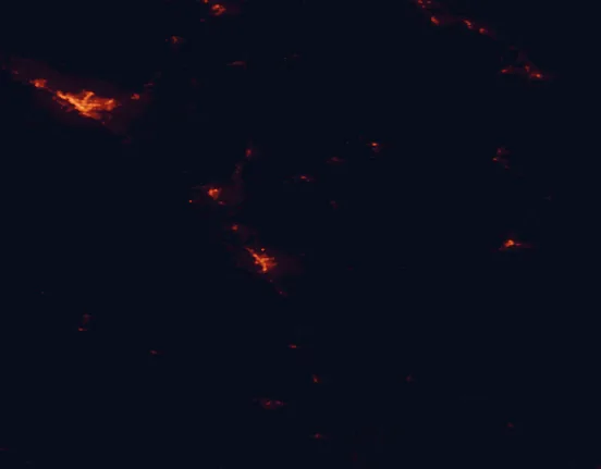 Satellite night-light map of the 100 km around Black Canyon of the Gunnison National Park, with Grand Junction, Montrose and Clifton marked