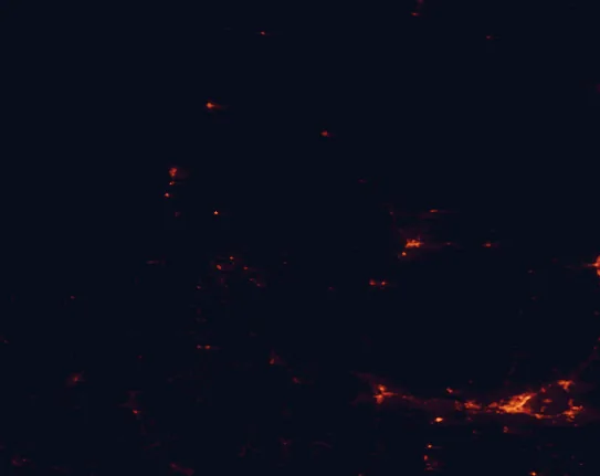 Satellite night-light map of the 100 km around Canyons of the Ancients National Monument, with Farmington, Cortez and Shiprock marked