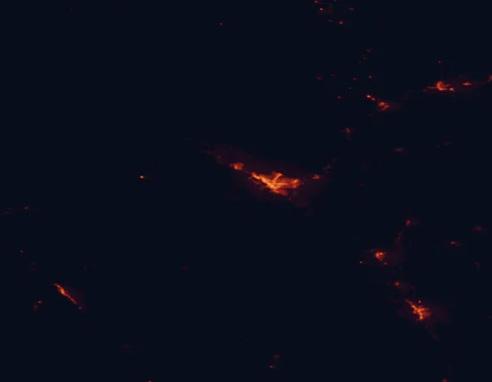 Satellite night-light map of the 100 km around Colorado National Monument, with Grand Junction, Clifton and Fruita marked