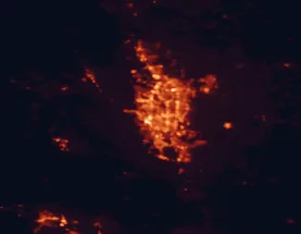 Satellite night-light map of the 50 km around Colorado Springs, with Security-Widefield, Fountain and Fort Carson marked