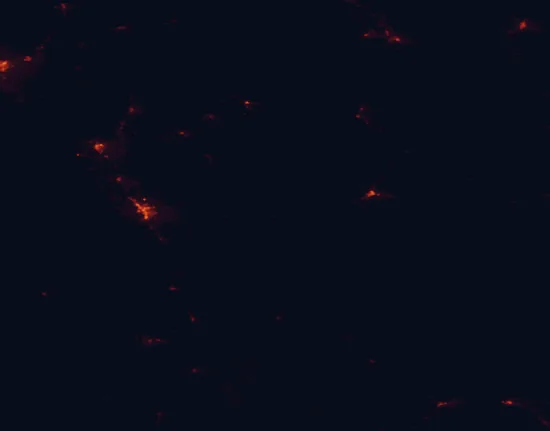 Satellite night-light map of the 100 km around Curecanti National Recreation Area, with Montrose and Delta marked