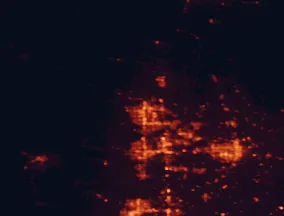 Satellite night-light map of the 50 km around Fort Collins, with Loveland, Greeley and Longmont marked