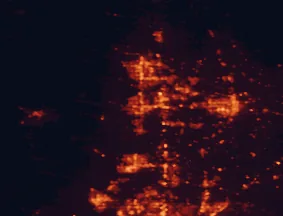 Satellite night-light map of the 50 km around Loveland, with Fort Collins, Greeley and Longmont marked