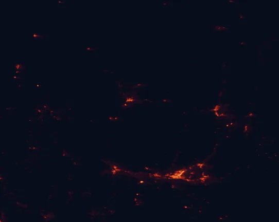 Satellite night-light map of the 100 km around Mesa Verde National Park, with Farmington, Cortez and Durango marked