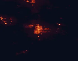Satellite night-light map of the 50 km around Pueblo, with Pueblo West, Penrose and Florence marked