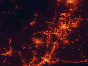 Satellite night-light map of the 50 km around Bristol, with Waterbury, Hartford and New Britain marked