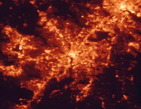 Satellite night-light map of the 50 km around Washington, with Arlington, Baltimore and Alexandria marked