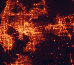 Satellite night-light map of the 50 km around Brandon, with Tampa, St. Petersburg and Riverview marked