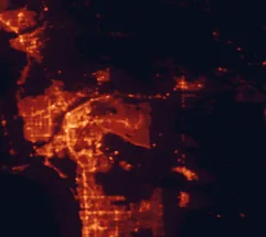 Satellite night-light map of the 50 km around Lehigh Acres, with Cape Coral, Fort Myers and Bonita Springs marked