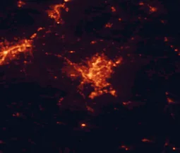 Satellite night-light map of the 50 km around Columbus, with Auburn, Opelika and Cusseta marked