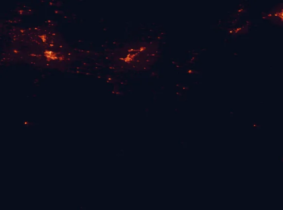 Satellite night-light map of the 100 km around Castle Rocks State Park, with Twin Falls, Burley and Jerome marked