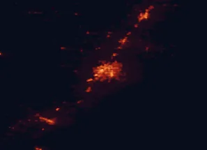 Satellite night-light map of the 50 km around Idaho Falls, with Ammon, Rexburg and Blackfoot marked