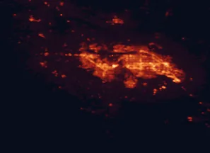 Satellite night-light map of the 50 km around Nampa, with Boise, Meridian and Caldwell marked