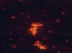 Satellite night-light map of the 50 km around Cedar Rapids, with Marion, Iowa City and Hiawatha marked