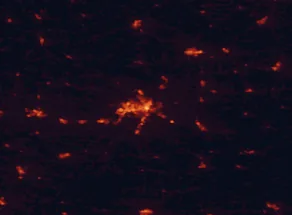 Satellite night-light map of the 50 km around Dubuque, with Platteville, Asbury and Galena marked