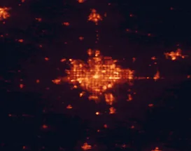 Satellite night-light map of the 50 km around Wichita, with Derby, Haysville and Andover marked
