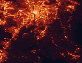 Satellite night-light map of the 50 km around Waldorf, with Washington, Alexandria and Arlington marked