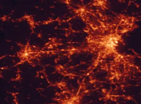 Satellite night-light map of the 50 km around Framingham, with Boston, Worcester and Newton marked
