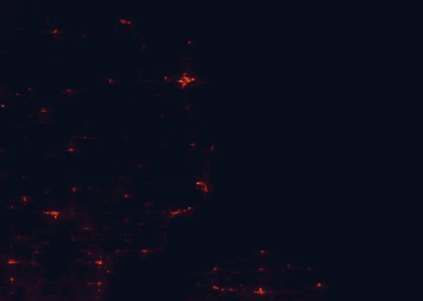 Satellite night-light map around Harrisville State Park