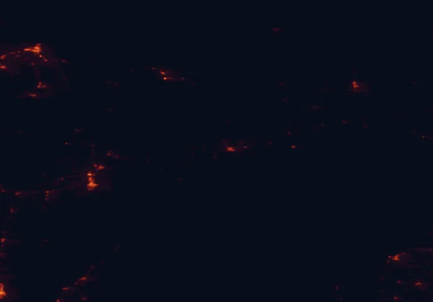 Satellite night-light map of the 100 km around Indian Lake State Park, with Marquette and Escanaba marked