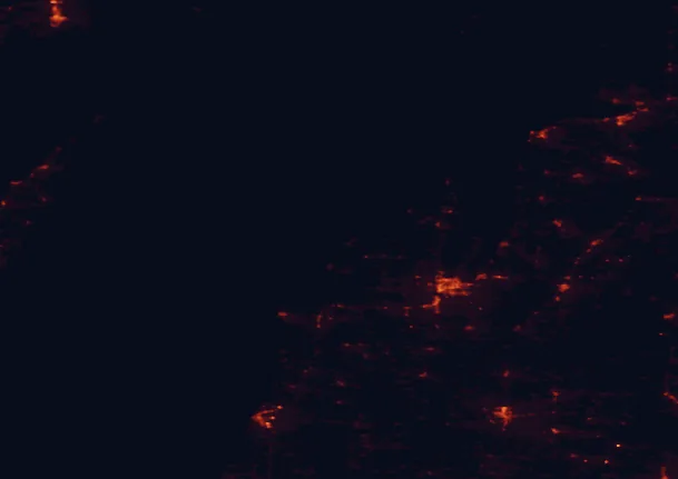 Satellite night-light map of the 100 km around Sleeping Bear Dunes National Lakeshore, with Traverse City, Cadillac and Escanaba marked