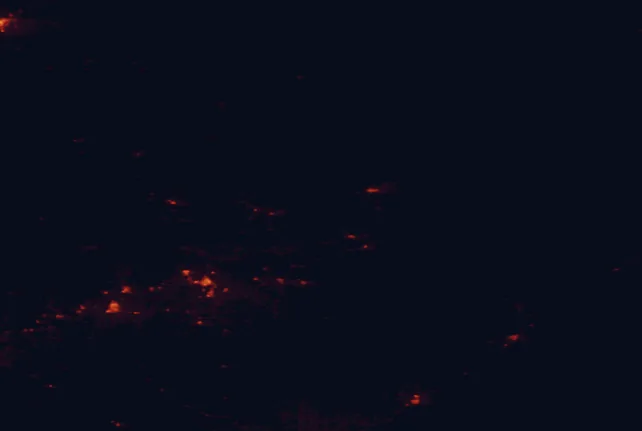 Satellite night-light map of the 100 km around Bear Head Lake State Park, with Hibbing and Virginia marked