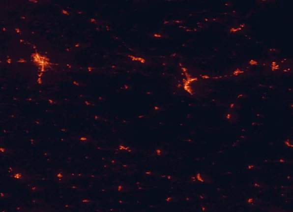 Satellite night-light map of the 100 km around Beaver Creek Valley State Park, with Rochester, La Crosse and North La Crosse marked