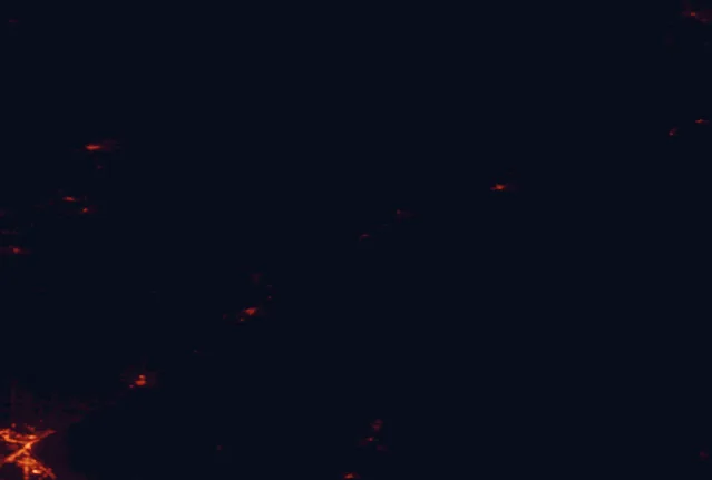 Satellite night-light map of the 100 km around Temperance River State Park, with Duluth and Superior marked