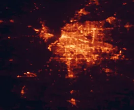 Satellite night-light map of the 50 km around Southaven, with Memphis, Horn Lake and Cordova marked