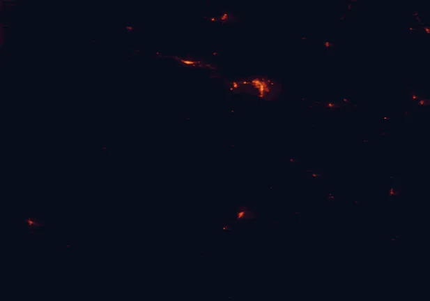 Satellite night-light map of the 100 km around Beaverhead-Deerlodge National Forest, with Butte and Anaconda marked