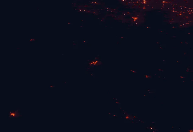 Satellite night-light map around Makoshika State Park