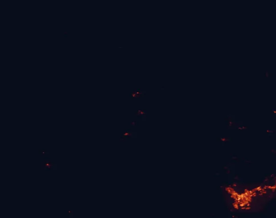 Satellite night-light map of the 100 km around Cathedral Gorge State Park, with Saint George and Washington marked