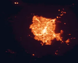 Satellite night-light map of the 50 km around Spring Valley, with Las Vegas, Paradise and North Las Vegas marked