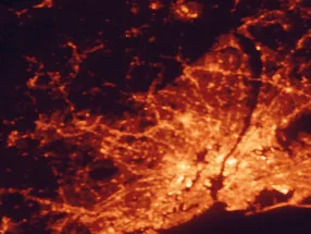Satellite night-light map of the 50 km around Wayne, with New York City, Brooklyn and Queens marked