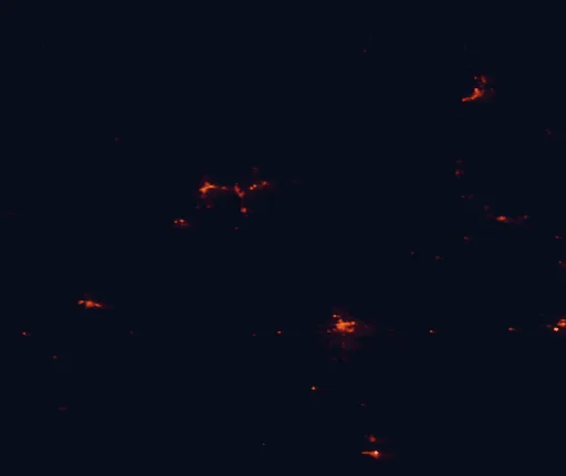 Satellite night-light map of the 100 km around City of Rocks State Park, with Deming and Silver City marked