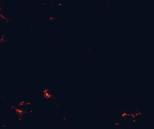Satellite night-light map of the 100 km around Cosmic Campground, with Silver City and Safford marked