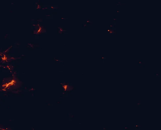 Satellite night-light map of the 100 km around Fort Union National Monument, with Santa Fe and Las Vegas marked