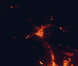 Satellite night-light map of the 50 km around Las Cruces, with Chaparral, Anthony and Anthony marked