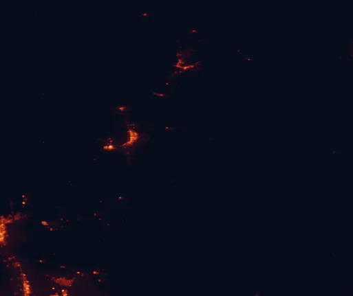 Satellite night-light map of the 100 km around Lincoln National Forest, with Alamogordo, Chaparral and Anthony marked