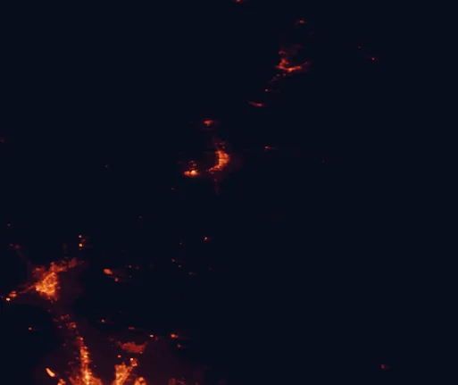 Satellite night-light map of the 100 km around Oliver Lee Memorial State Park, with Las Cruces, Alamogordo and Chaparral marked