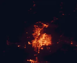 Satellite night-light map of the 50 km around Rio Rancho, with Albuquerque, Enchanted Hills and South Valley marked