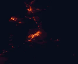 Satellite night-light map of the 50 km around Santa Fe, with Los Alamos, Española and Eldorado at Santa Fe marked