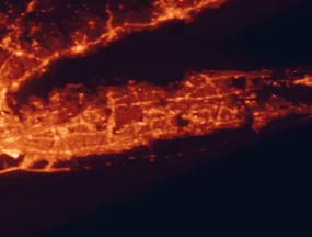 Satellite night-light map of the 50 km around Brentwood, with Bridgeport, Stamford and North Stamford marked