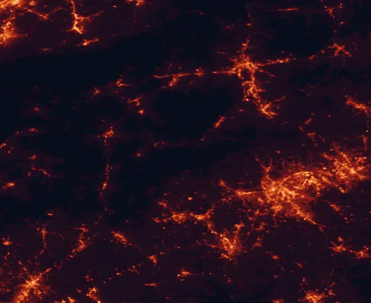 Satellite night-light map of the 100 km around Gorges State Park, with Asheville, Greenville and Easley marked