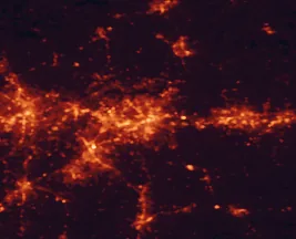 Satellite night-light map of the 50 km around Greensboro, with Winston-Salem, High Point and Burlington marked