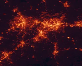 Satellite night-light map of the 50 km around High Point, with Greensboro, Winston-Salem and Thomasville marked