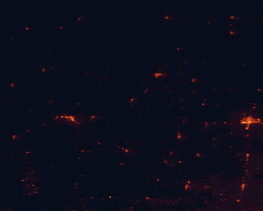 Satellite night-light map of the 100 km around Little Sahara State Park, with Enid and Woodward marked