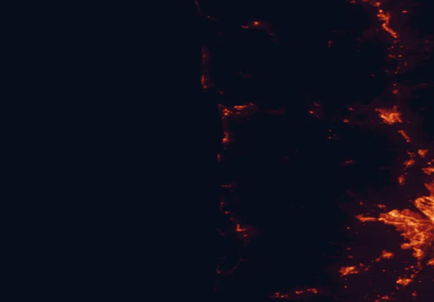 Satellite night-light map of the 100 km around Ecola State Park, with Hillsboro, Beaverton and Aloha marked