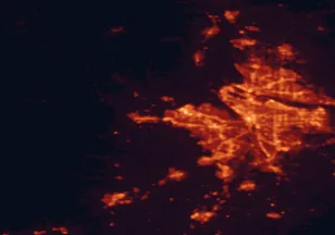 Satellite night-light map of the 50 km around Hillsboro, with Portland, Vancouver and Beaverton marked