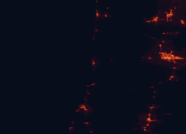 Satellite night-light map of the 100 km around Jessie M. Honeyman Memorial State Park, with Eugene, Springfield and Corvallis marked